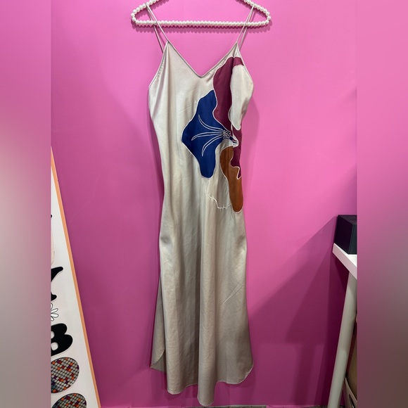 Vintage Natori Flower Print Cream Slip Dress - Picture 2 of 6